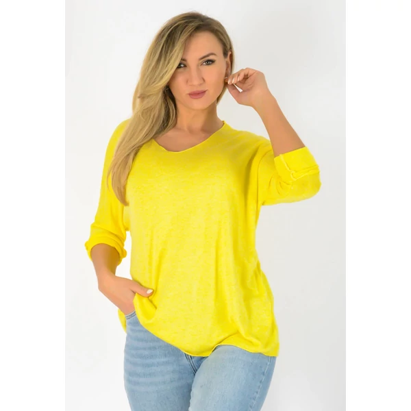 Vékonykötött  V nyakú sárga felső