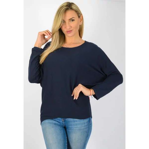 Vékonykötött  kereknyakú sötétkék felső