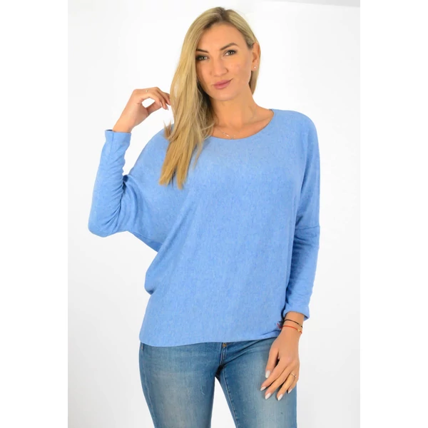 Vékonykötött  kereknyakú ég kék felső