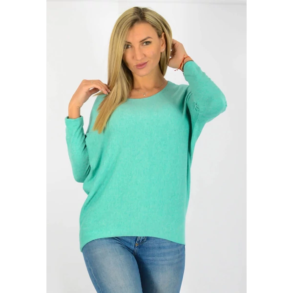 Vékonykötött  kereknyakú mentazöld felső
