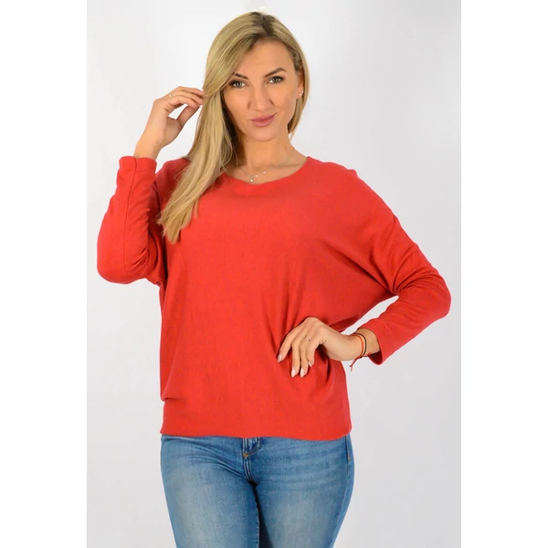 Vékonykötött  kereknyakú piros felső
