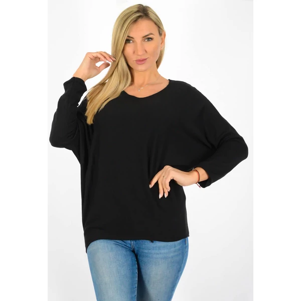 Vékonykötött  kereknyakú fekete felső