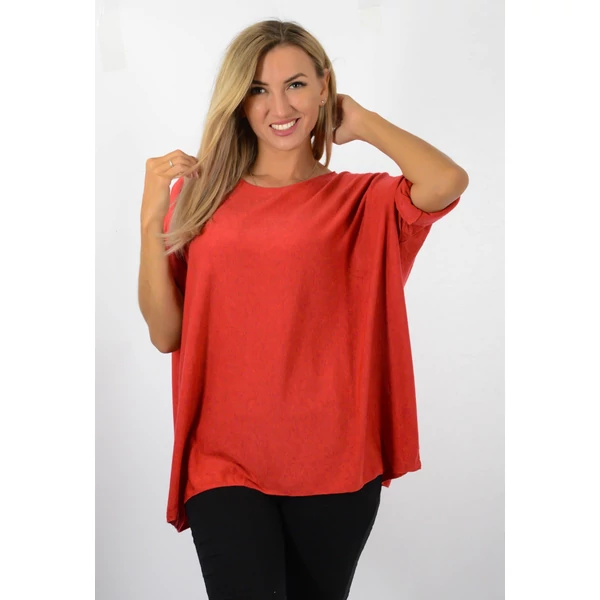 Vékonykötött kereknyakú piros felső