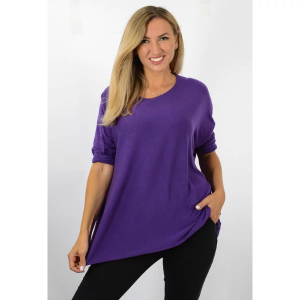 Vékonykötött kereknyakú lila felső