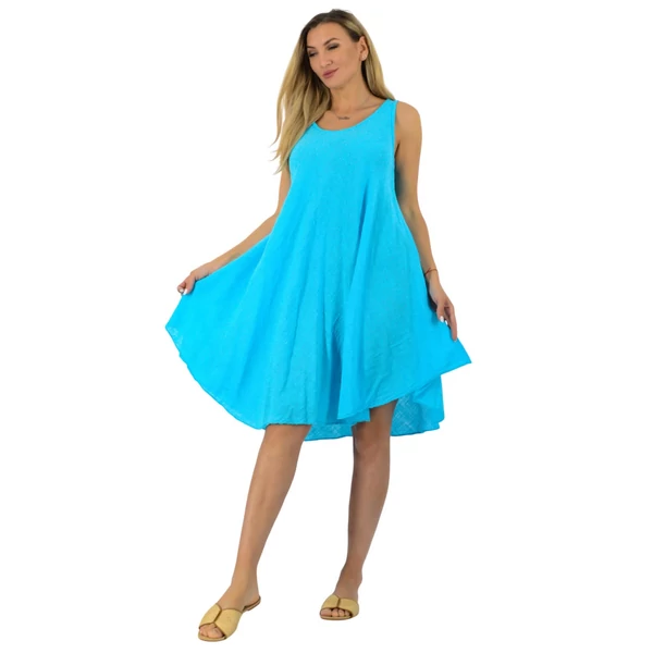 Lenge türkízkék géz ruha