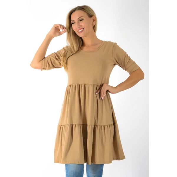 Melani A vonalas mogyoró barna ruha