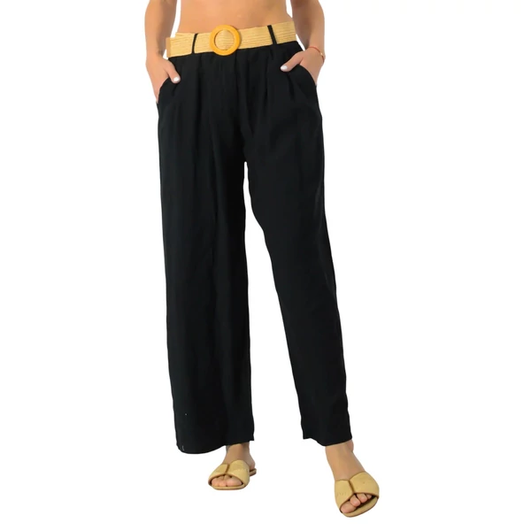 Lenge anyagú bő szabású  fekete nadrág 