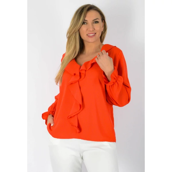 Viktória, fodros galléros piros felső