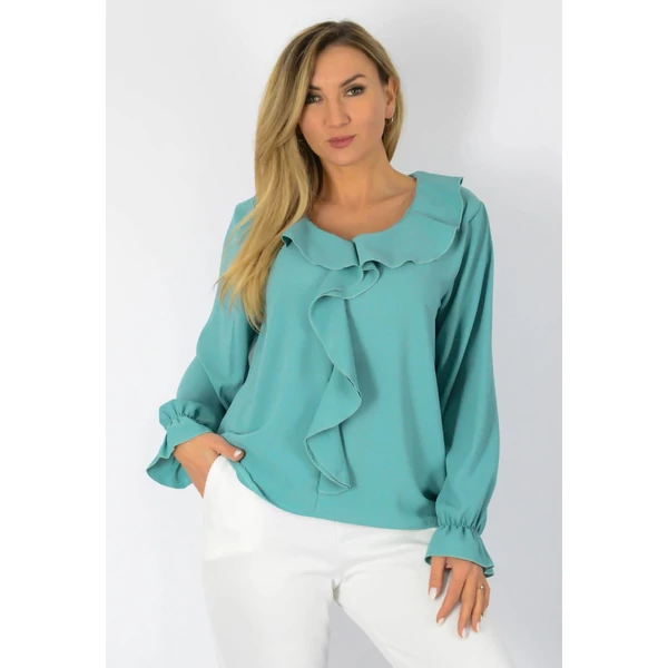 Viktória, fodros galléros olajzöld felső