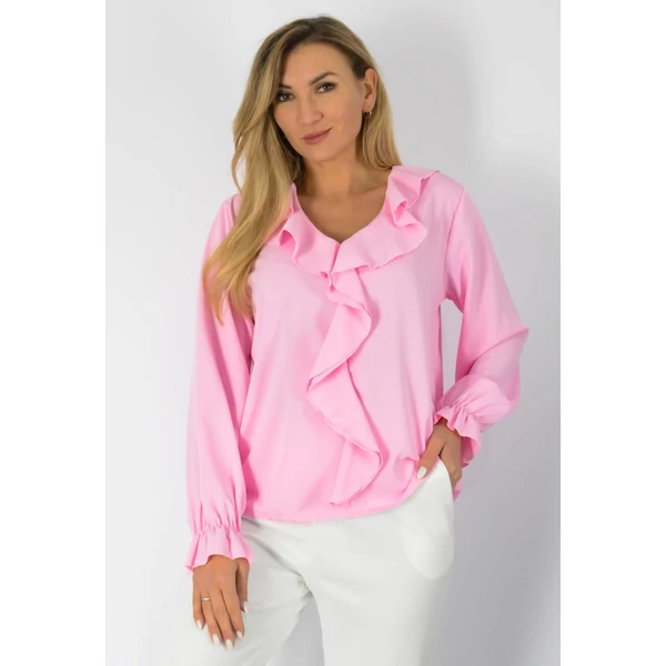 Viktória, fodros galléros rózsaszín felső