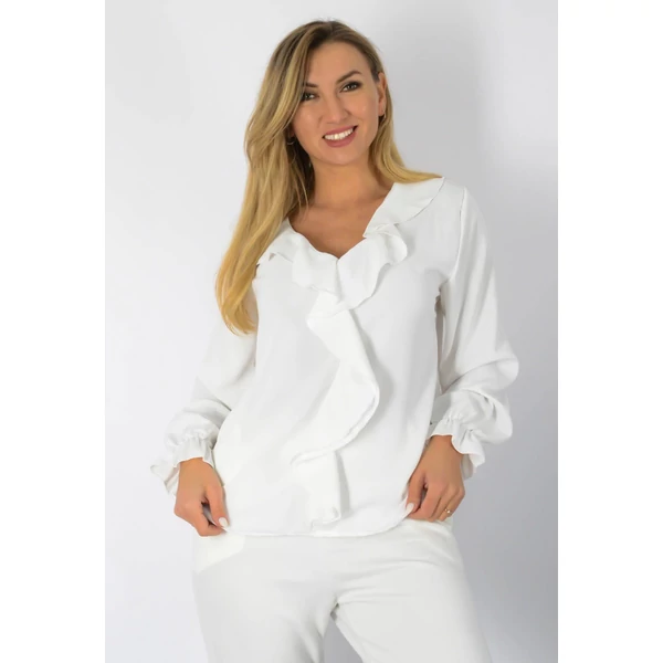Viktória, fodros galléros fehér felső