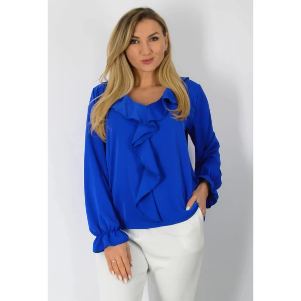 Viktória, fodros galléros királykék felső