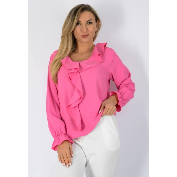 Viktória, fodros galléros pink felső