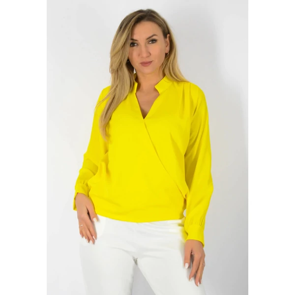 Átlapolt ,állónyakú elegáns sárga felső