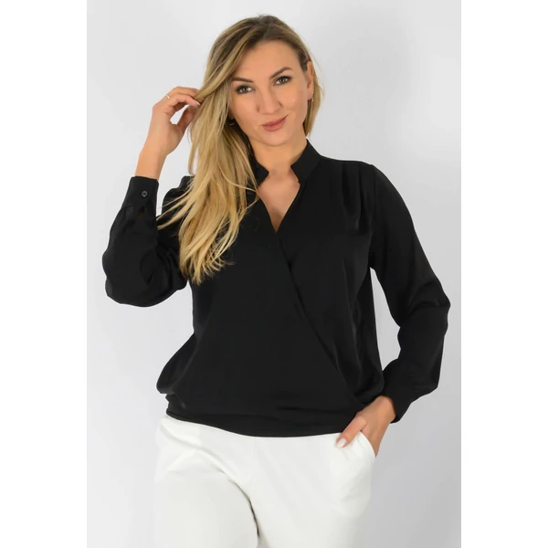 Átlapolt ,állónyakú elegáns fekete felső