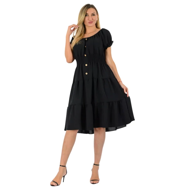 Vállra lehúzható fekete laza  ruha