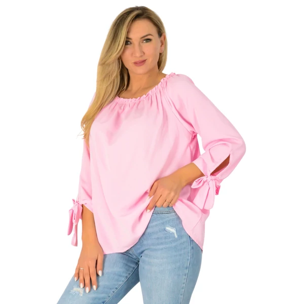 Megkötős ujjú vállra húzható rózsaszín felső