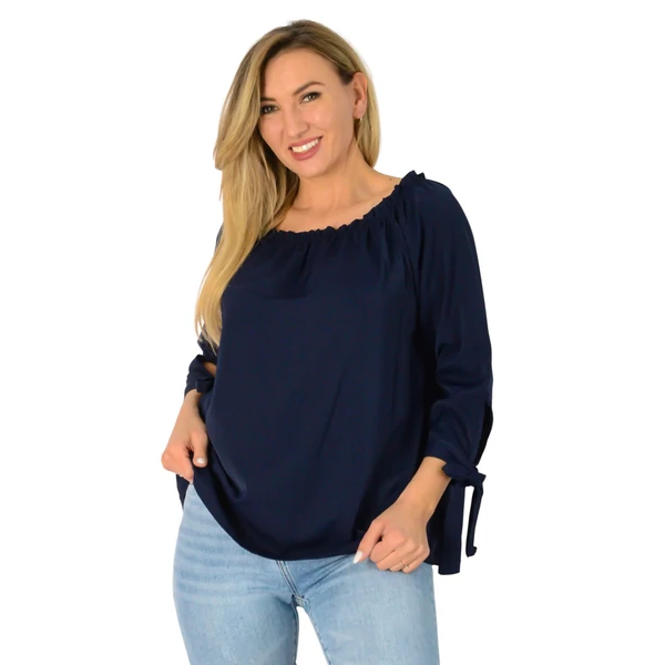 Megkötős ujjú vállra húzható sőtétkék felső