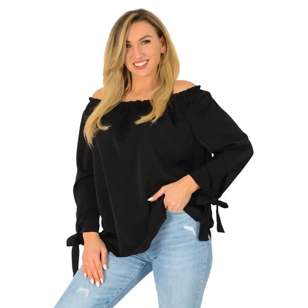 Megkötős ujjú vállra húzható fekete felső