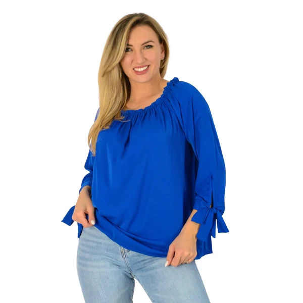 Megkötős ujjú vállra húzható királykék felső