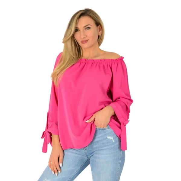 Megkötős ujjú vállra húzható pink felső
