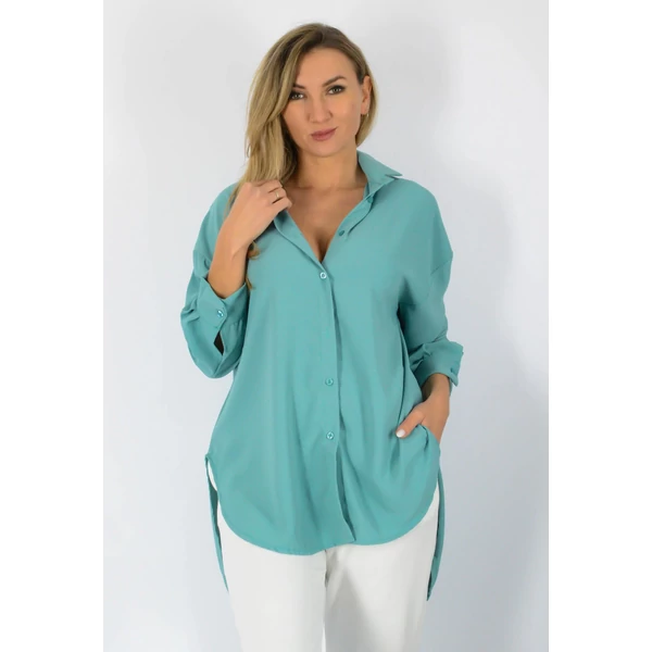 Melissa, kerekített aljú olajzöld ingfelső