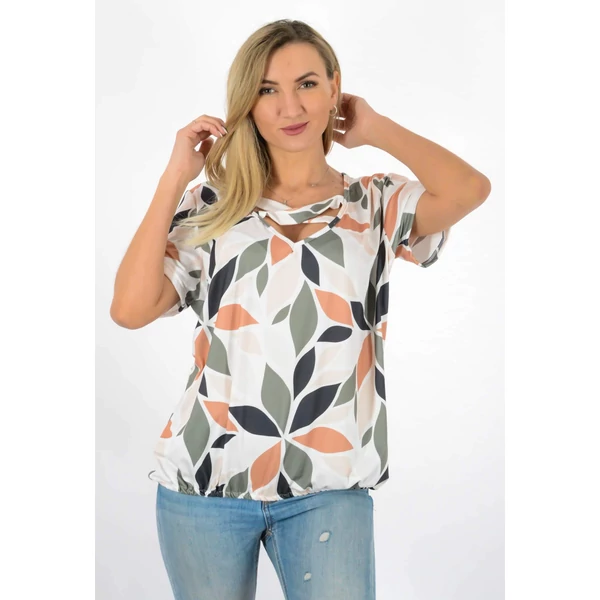 Keresztpántos, átlapolt ,gumis derekú mintás felső