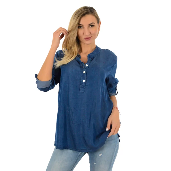 Sötétkék farmerhatású lenge ingfelső