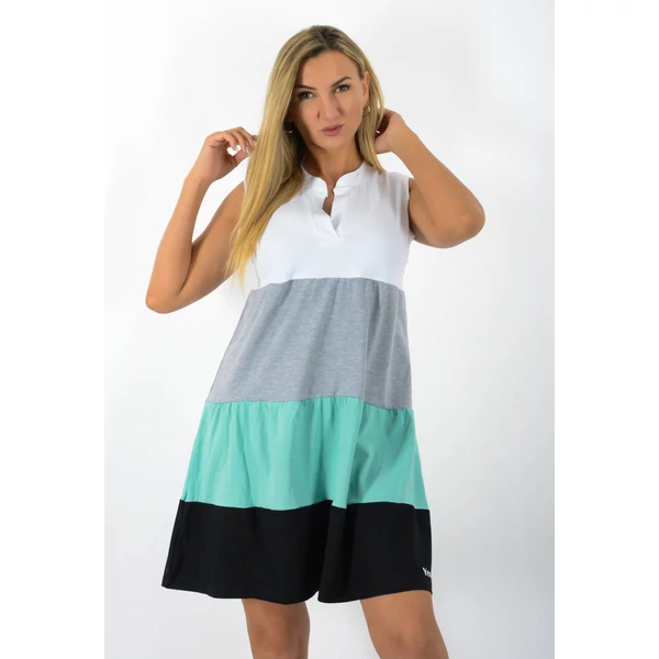 A vonalas(fehér-szürke-zöld--fekete) 4 színű ruha