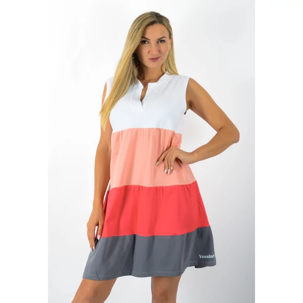 A vonalas(fehér--barack--korall-grafit) 4 színű ruha