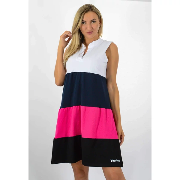 A vonalas(-fehér-sötétkék-pink-fekete) 4 színű ruha