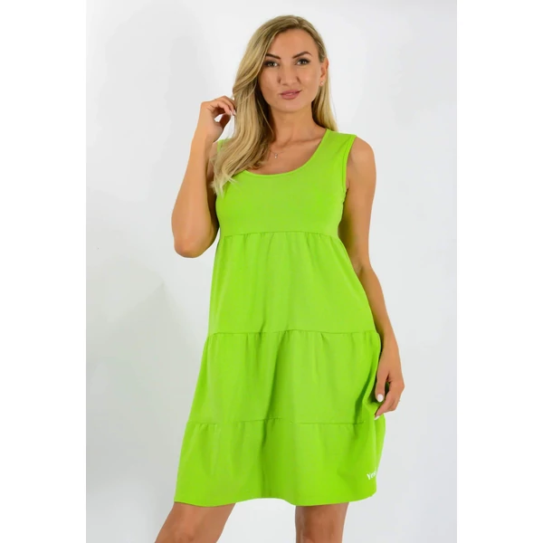 Kereknyakú  A vonalas ujjatlan erőszöld ruha