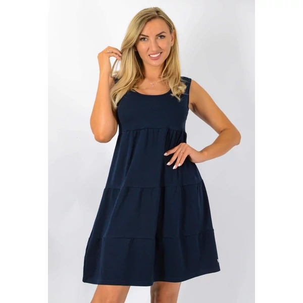 Kereknyakú  A vonalas ujjatlan sötétkék ruha