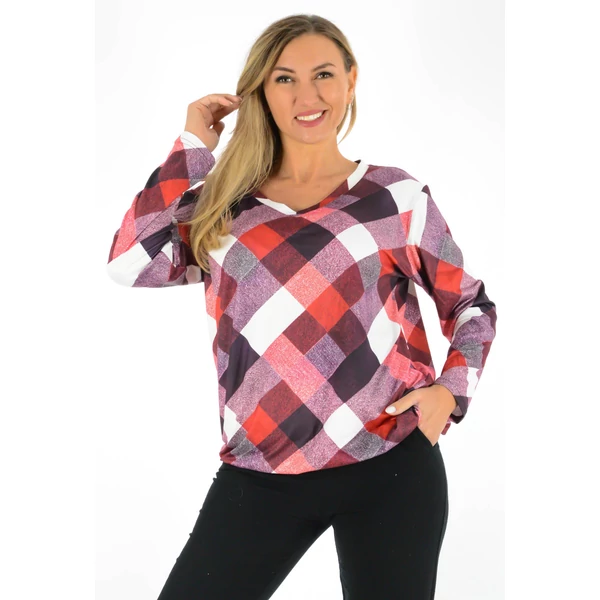  V-nyakú, gumis aljú mntás felső