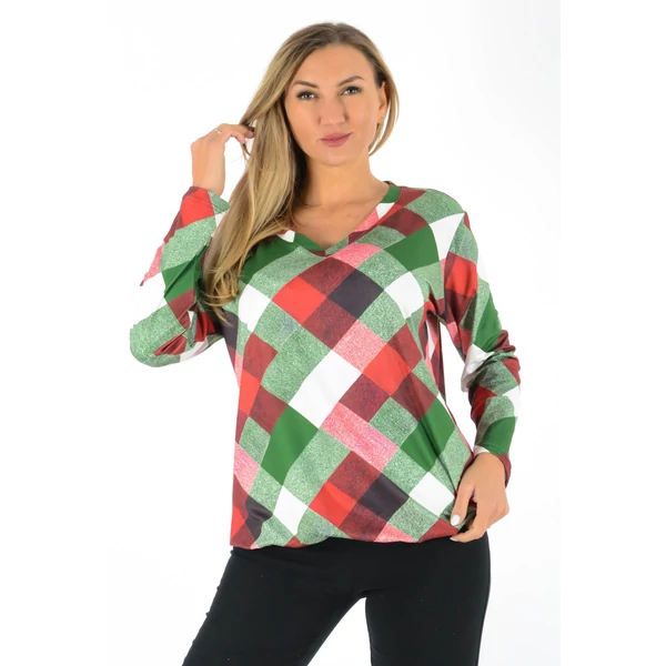 V-nyakú, gumis aljú mintás felső