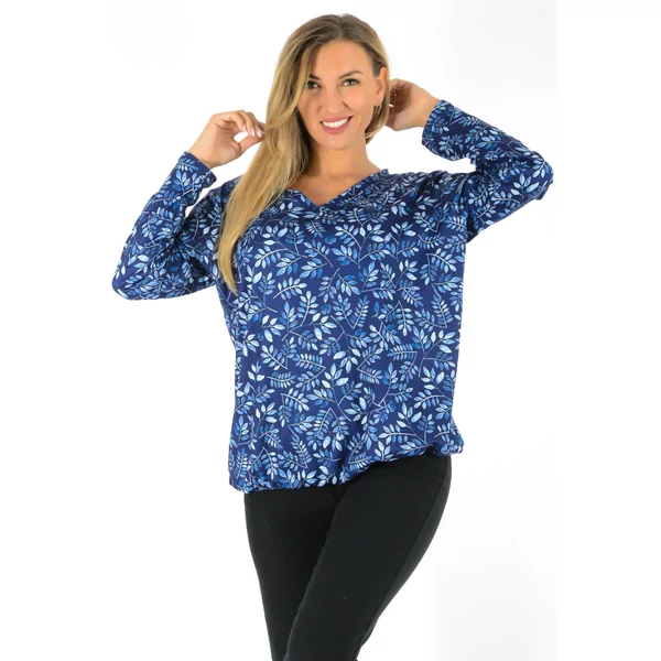 V-nyakú, gumis aljú mintás felső