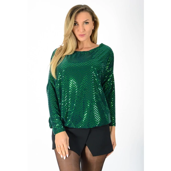 Tükörkonfettis ,gumis derekú zöld felső