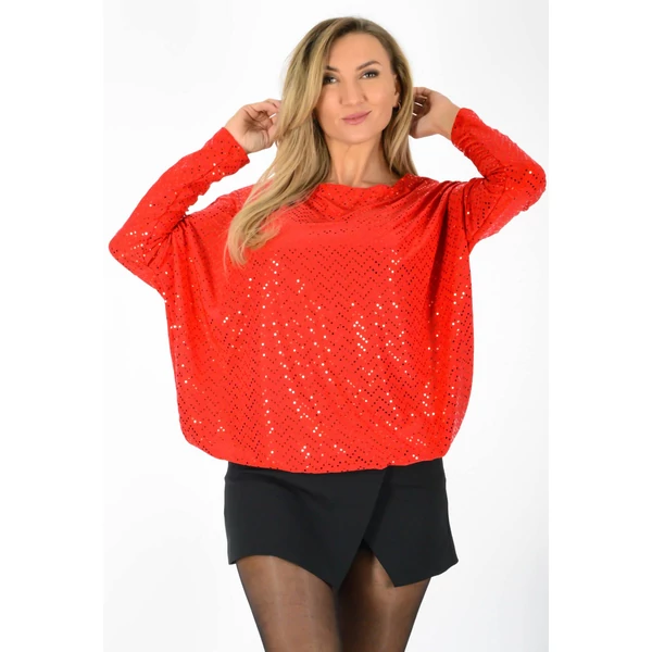 Tükörkonfettis ,gumis derekú  piros felső