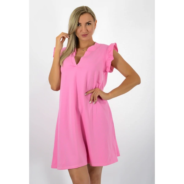 Ingnyakas A vonalas  ,fodros vállú rózsaszín ruha