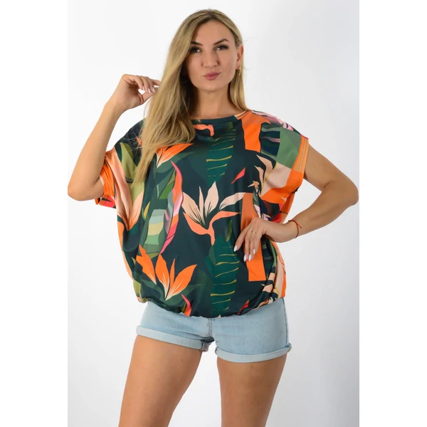 Félvállas rövid ujjú  mintás  felső