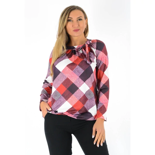 Elől megkötős, gumis aljú mintás felső