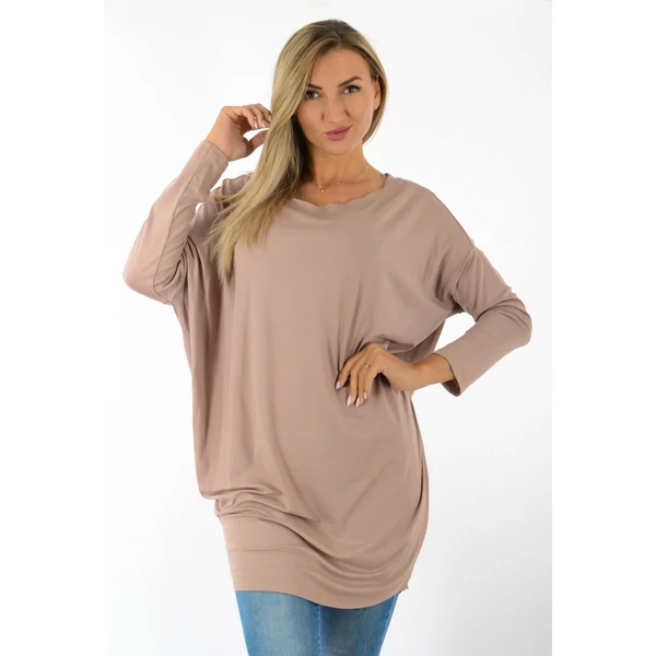 Félvállas bő fazonú drapp tunika