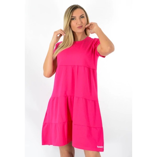 Kereknyakú A vonalas pink  ruha