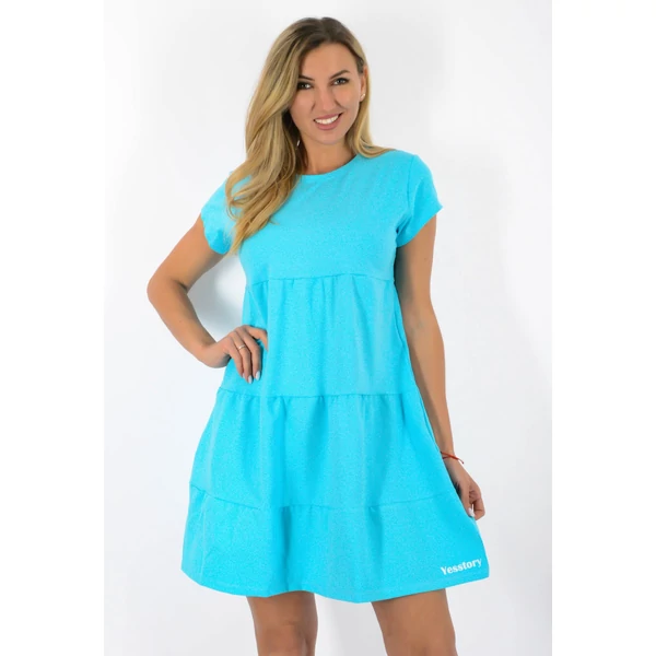 Kereknyakú A vonalas mentazöld ruha