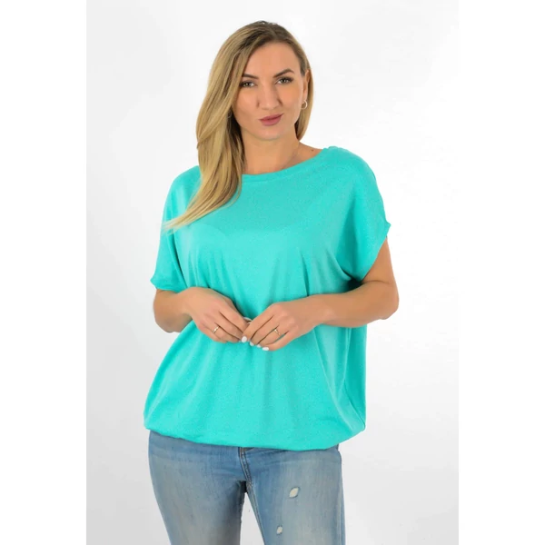 Félvállas gumis derekú mentazöld felső