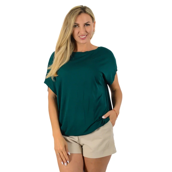 Félvállas gumis derekú  sötétzöld felső
