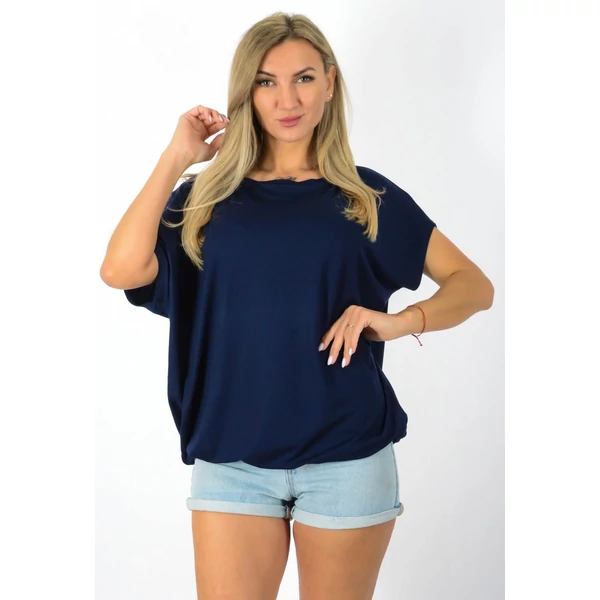 Félvállas gumis derekú sötétkék felső