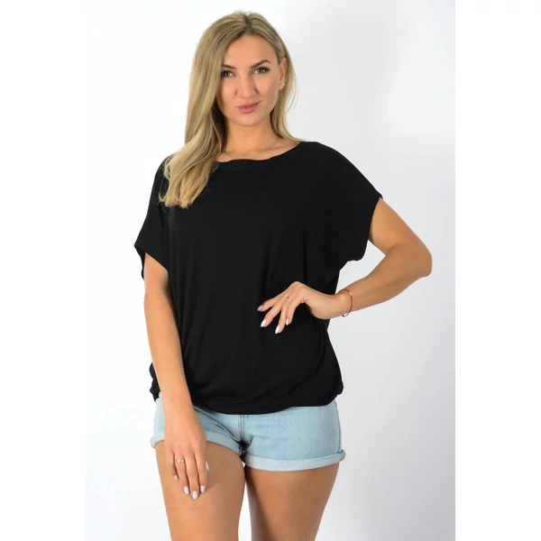 Félvállas gumis derekú  fekete felső