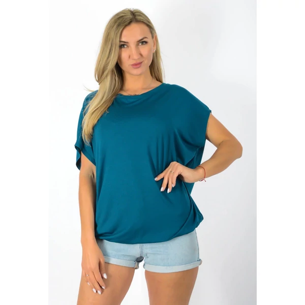 Félvállas gumis derekú  petrolkék felső