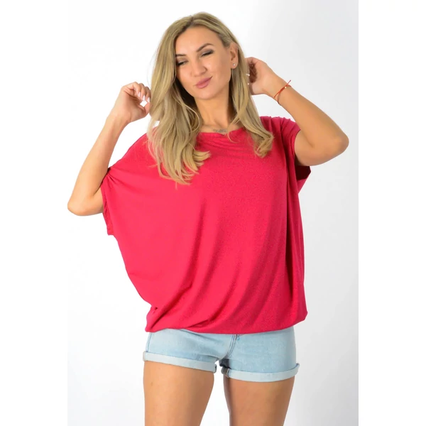 Félvállas gumis derekú  meggyvörös felső